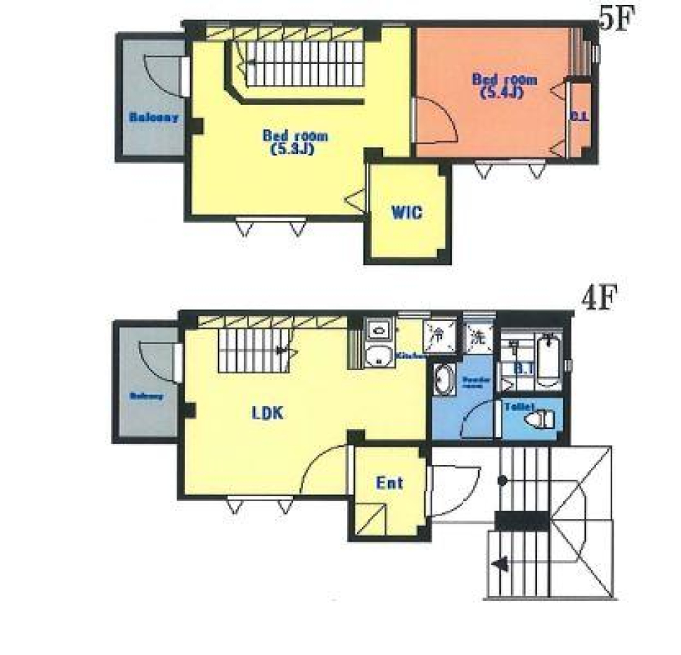 ブルックリンな外観とブラックアイアンのおしゃれな内装の間取り図