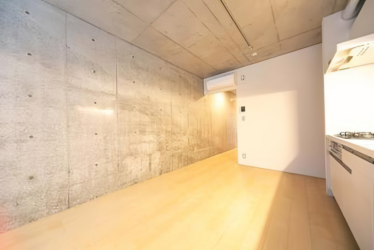 9.7帖のベッドルームはコンクリートの雰囲気が良い