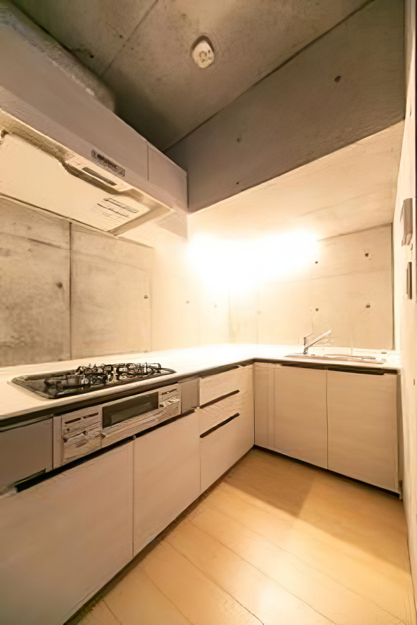 L字のシステムキッチン