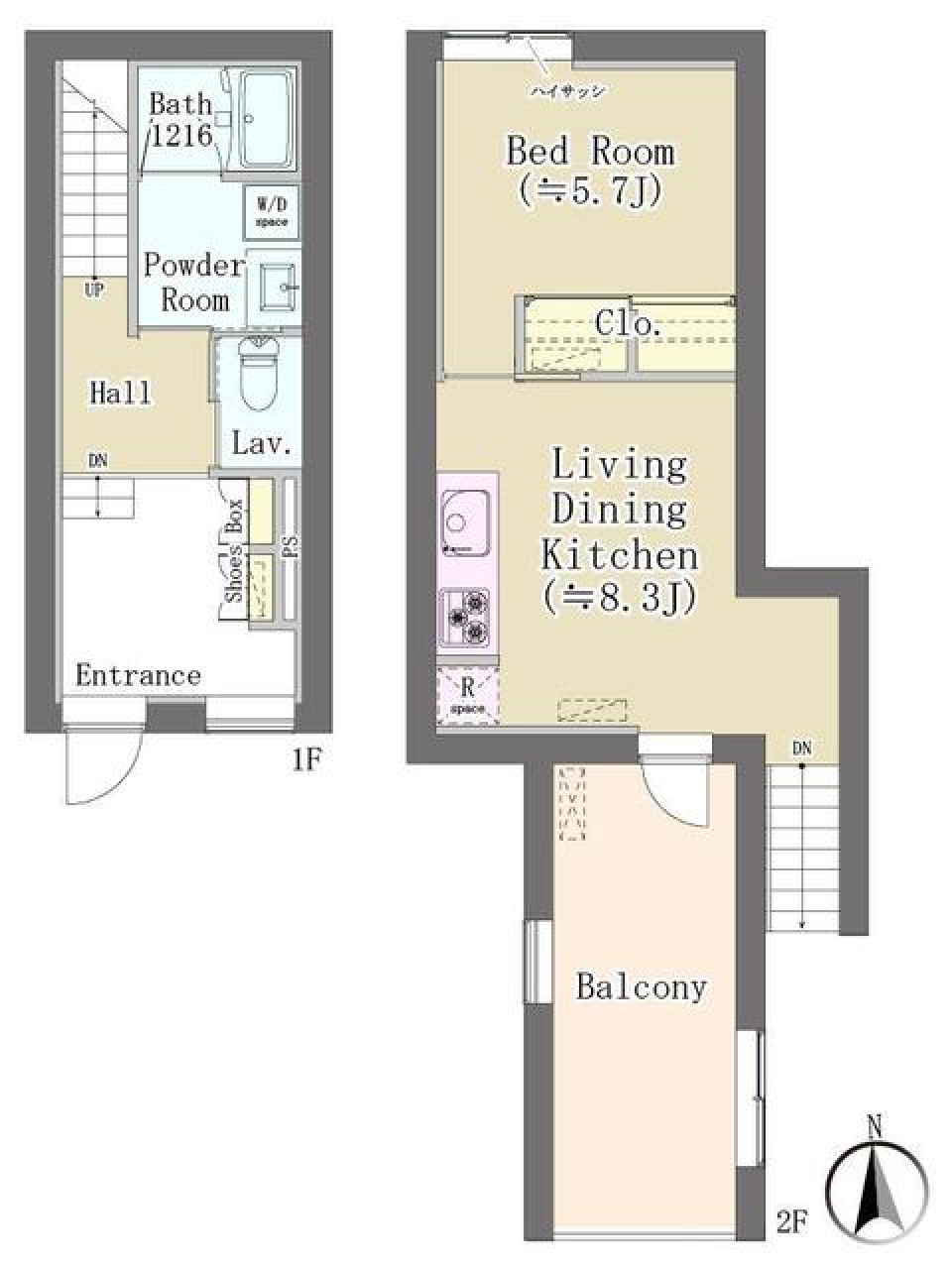 細長いデッキバルコニーの間取り図