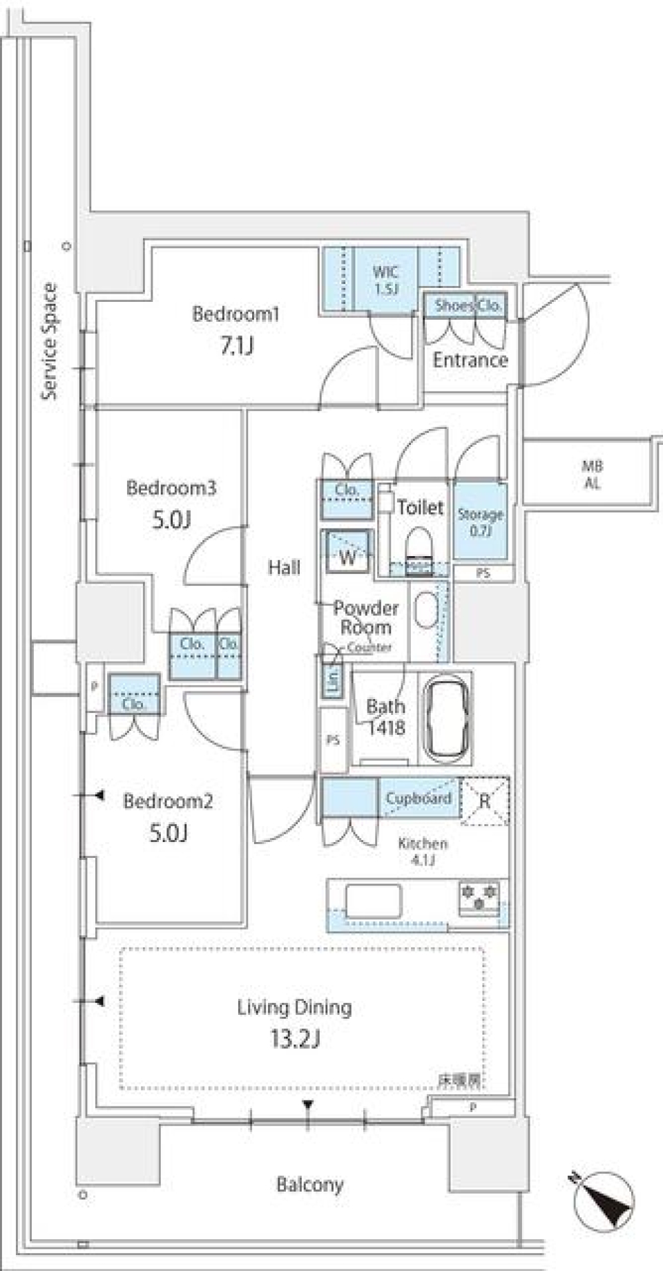 ＨＡＲＵＭＩ　ＦＬＡＧ　ＳＵＮ　ＶＩＬＬＡＧＥ　Ｆ棟　1201号室の間取り図