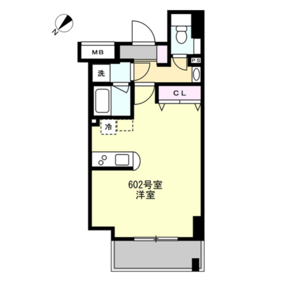 ヘリンボーン柄にカウンターの間取り図