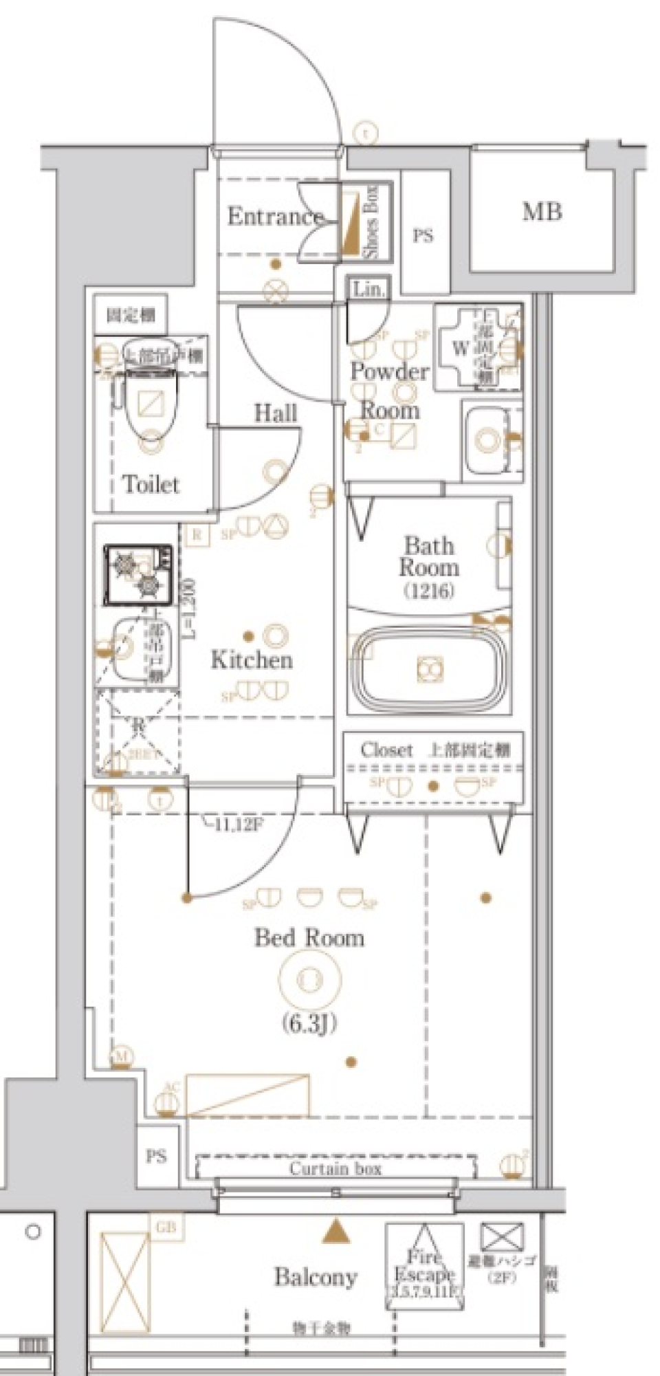 自然の温もりが広がる、心地よい1Kライフの間取り図