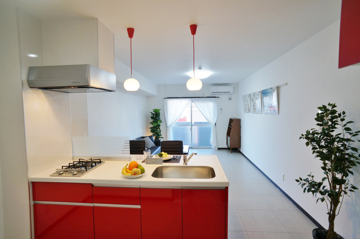 2口コンロですが縦に並んでいます