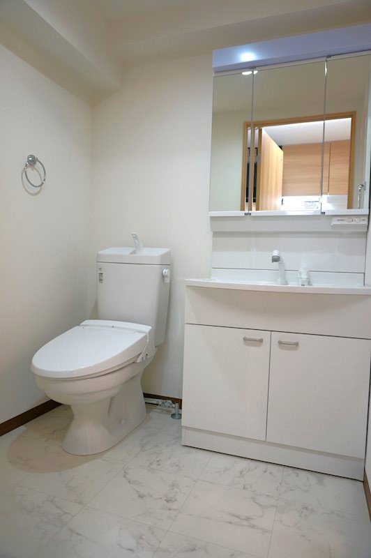 清潔感のある洗面脱衣所。トイレも一緒です。