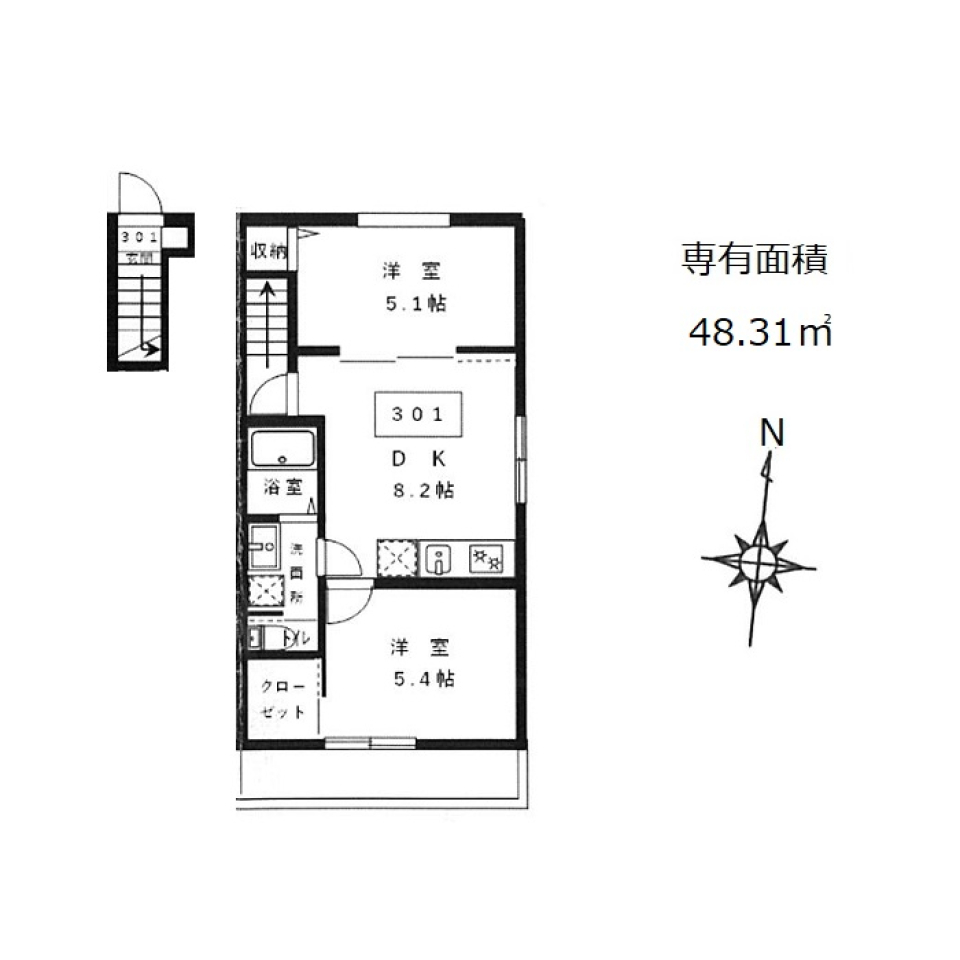サードダウン　301号室の間取り図