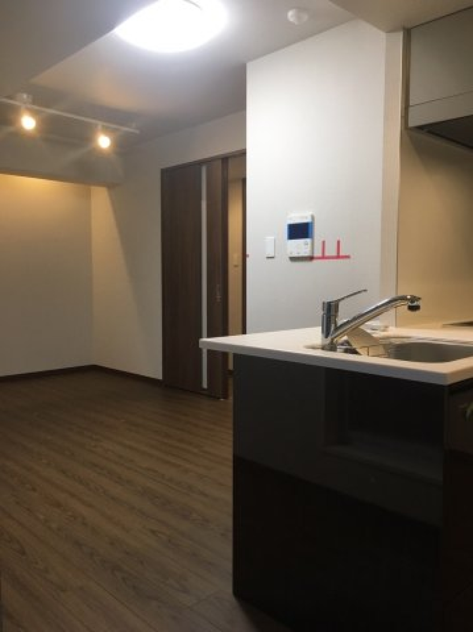 キッチンからリビングの様子が見えます