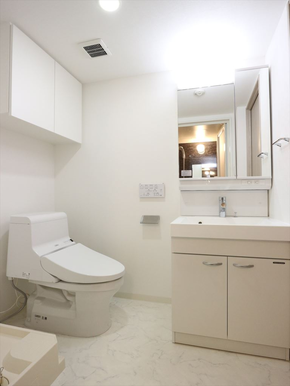 洗面台とトイレは同じ空間にあります。