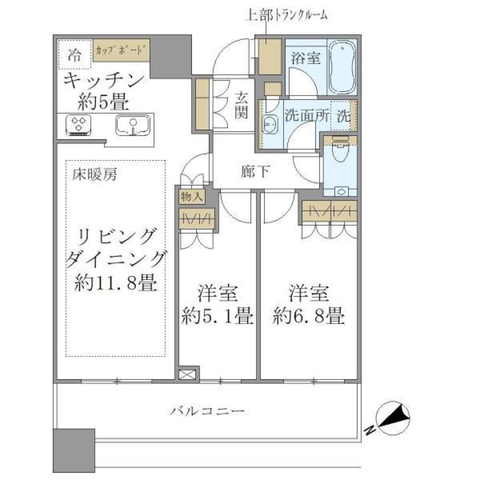 都会の美しさを眺めるラグジュアリーな空間の間取り図