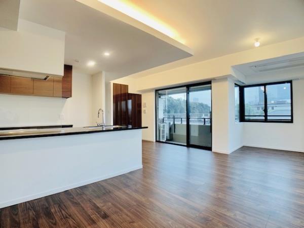 キッチン上のライトが輝かしい