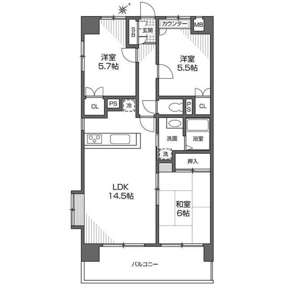 東西の良さを一つに: 多彩な3LDKで新たな章をの間取り図