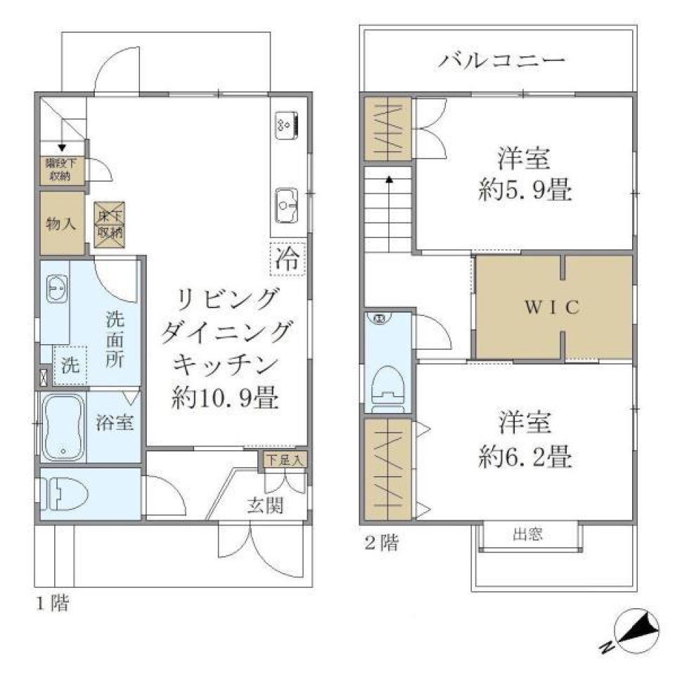 エレガントなアッシュグレー2LDKの間取り図
