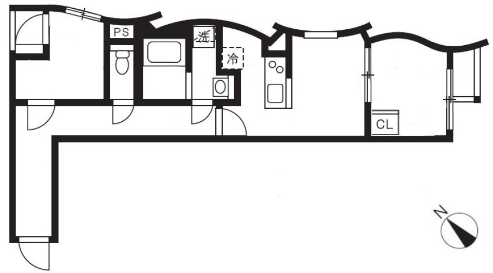 コンクリートの温もり。インダストリアルライフを彩るオシャレ2DKの間取り図
