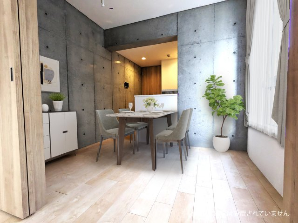 コンクリート打ちっぱなしのお部屋にインテリアを置くとこんな感じ。