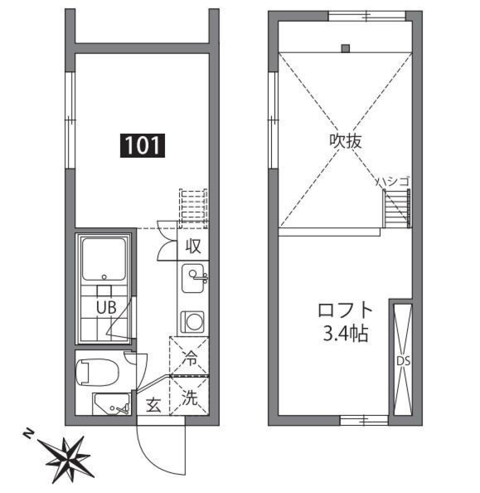 杉並のロフト付き1Rプレイスの間取り図