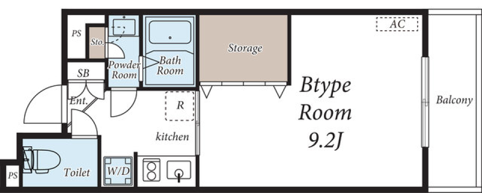 板橋区の大き目のストレージが目立つオシャレな1Kの間取り図