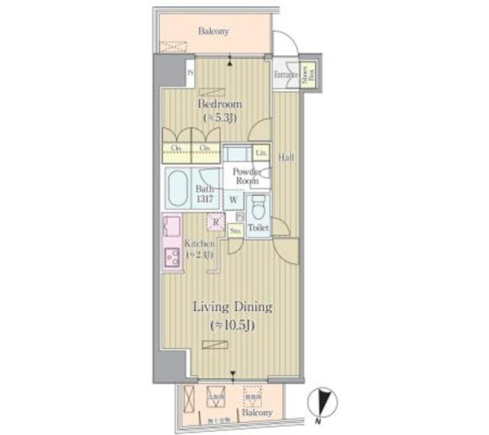 白い部屋で奏でる1LDKの調べの間取り図