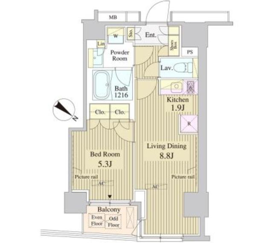 ピクチャーレールで飾る、人形町のアーティスティックレジデンスの間取り図