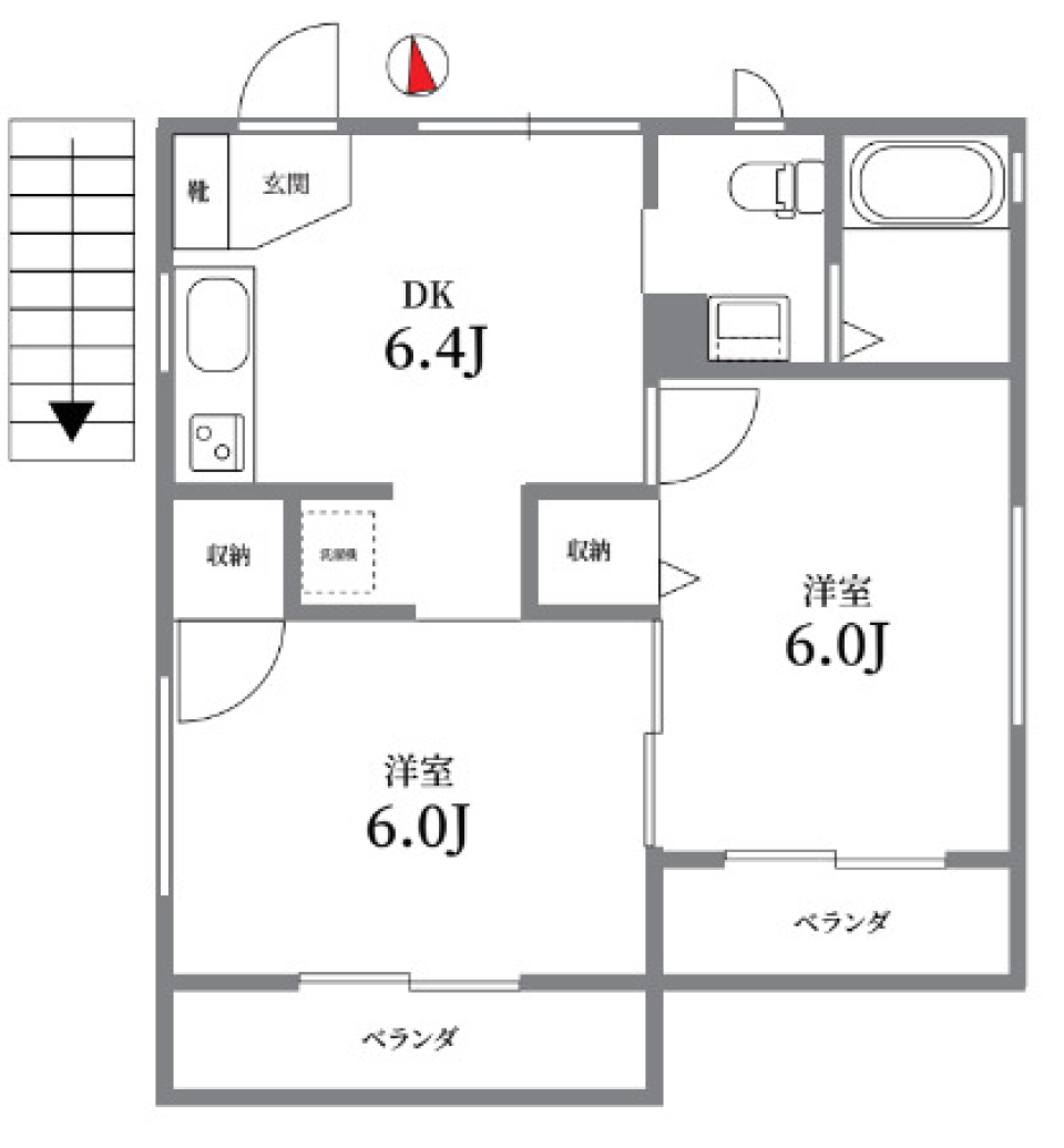 温かくて快適な2DKのほっこり住まいの間取り図