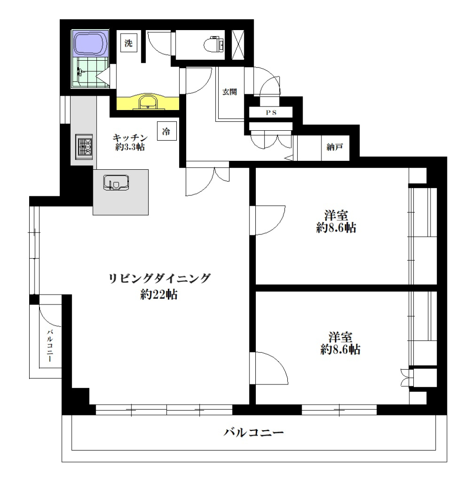 最上階のプライベートオアシス。２２帖の広大なリビングの間取り図