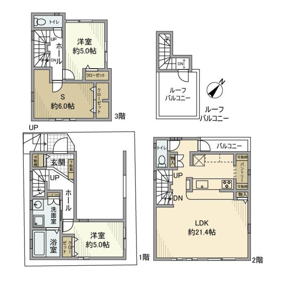 ファミリーコンフォートな日常：中目黒のゆとり空間、2LDK+Sの間取り図