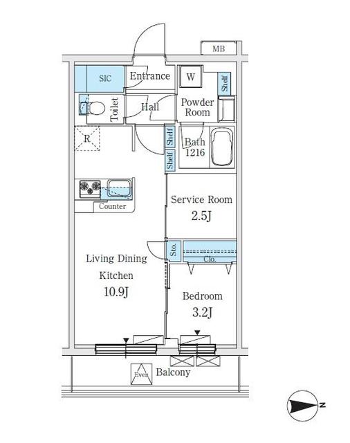 爽やかなイメージの白を基調としたお部屋は、開放的な空間を作り出してくれます。
※写真は同タイプ住戸です。