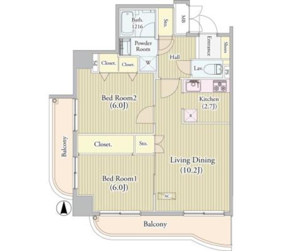 バルコニーがいっぱい！なお部屋の間取り図