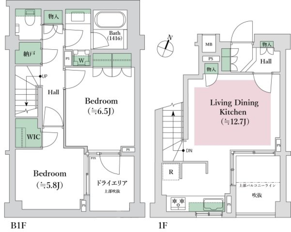港区の階段つき２LDK！小さな家のような暮らしの間取り図