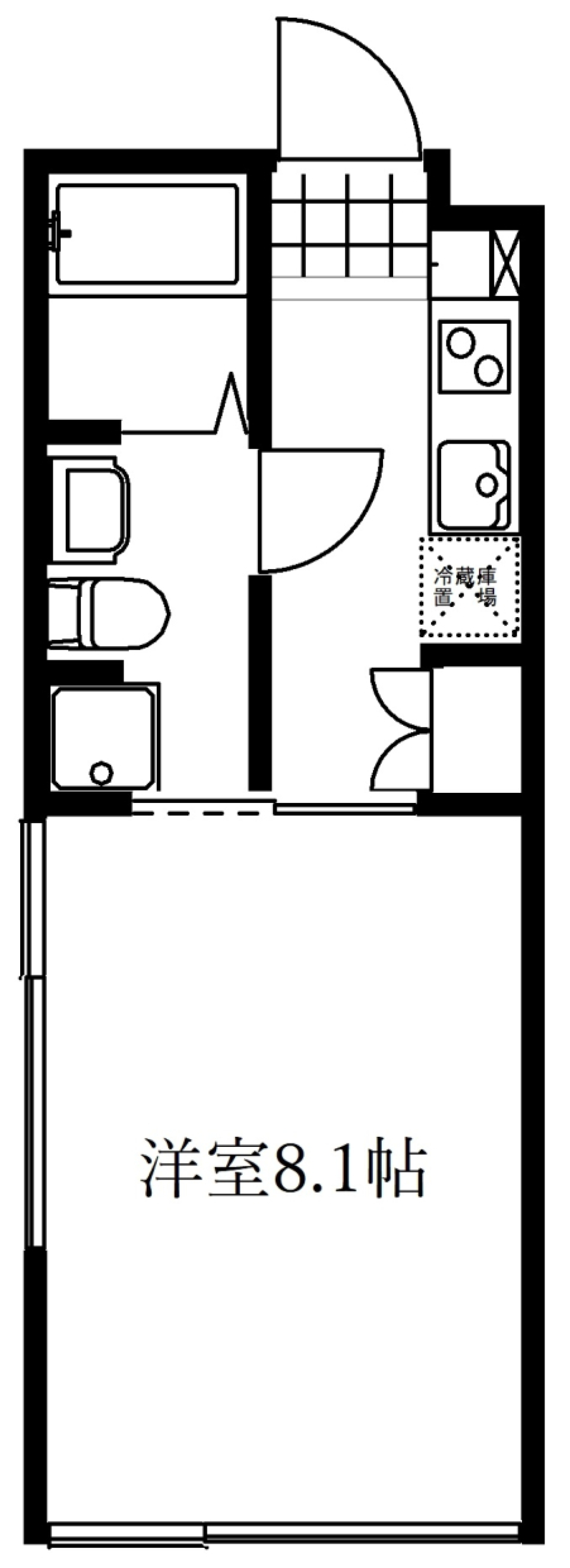目黒の隠れ家：８．１帖の１Rでの新生活の間取り図