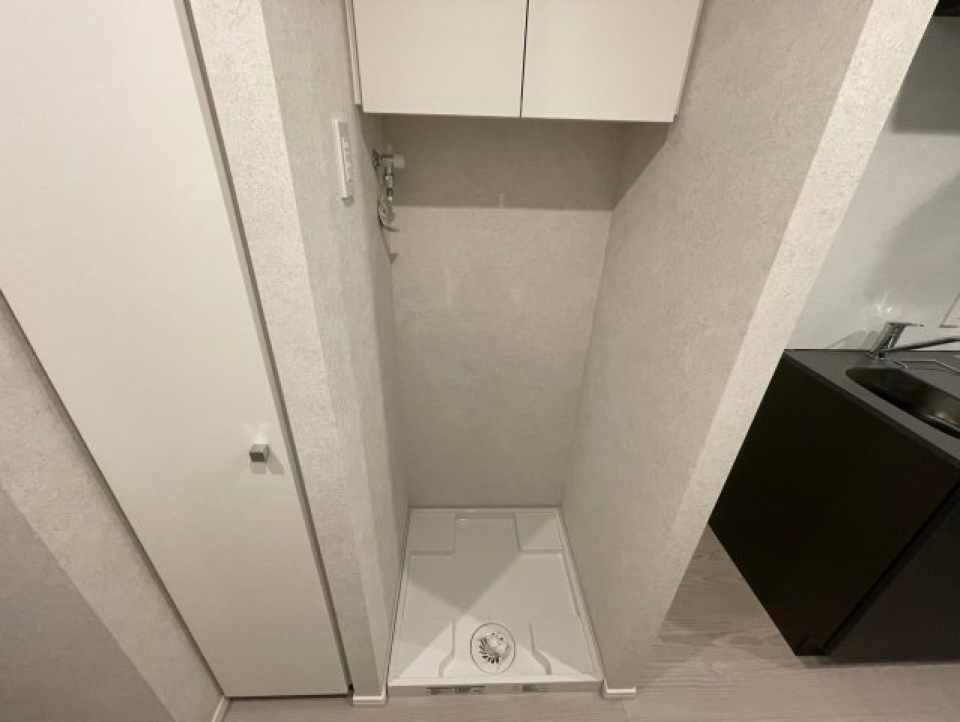 室内洗濯機置き場があり、その上に収納棚もあるので何かと便利です！
ログ銀座イースト（別号室同タイプ）