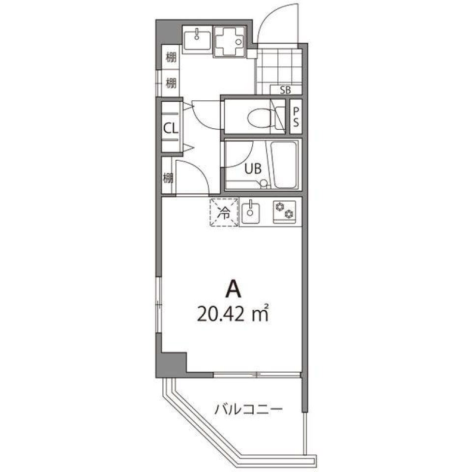角っこのバルコニーの間取り図