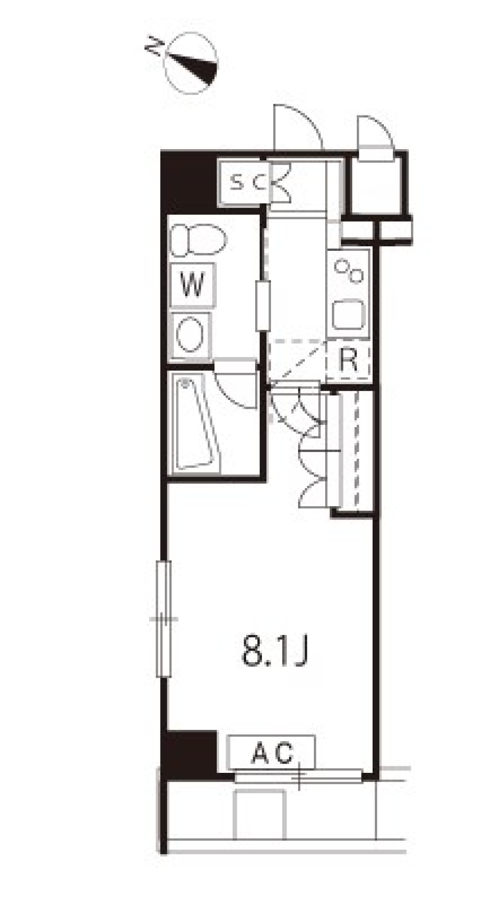 スペースは限られても、スタイルは無限大　1Kで叶えるデザインの自由の間取り図