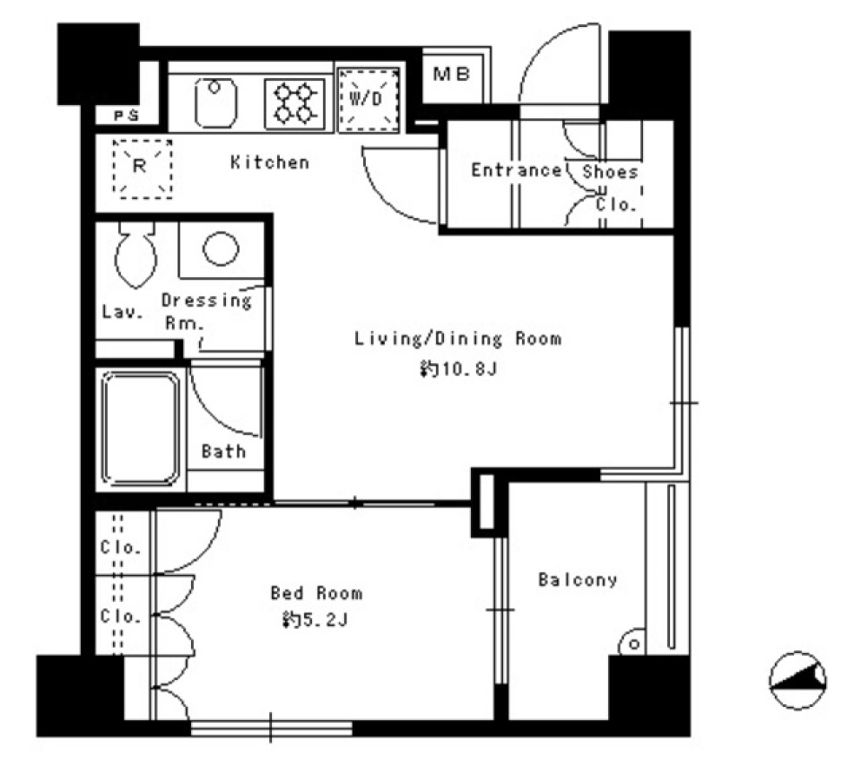 港区のナチュラル・シンプルな１LDKの間取り図