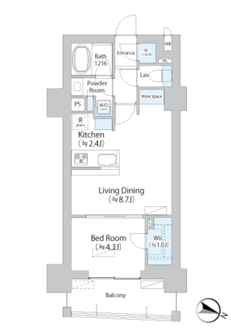 白でまとまりのある空間の間取り図
