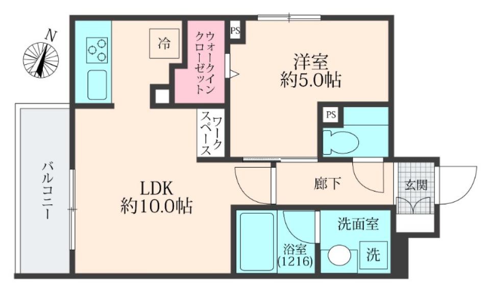 プレミアム・リビング：新築1LDKのおしゃれな住まいの間取り図