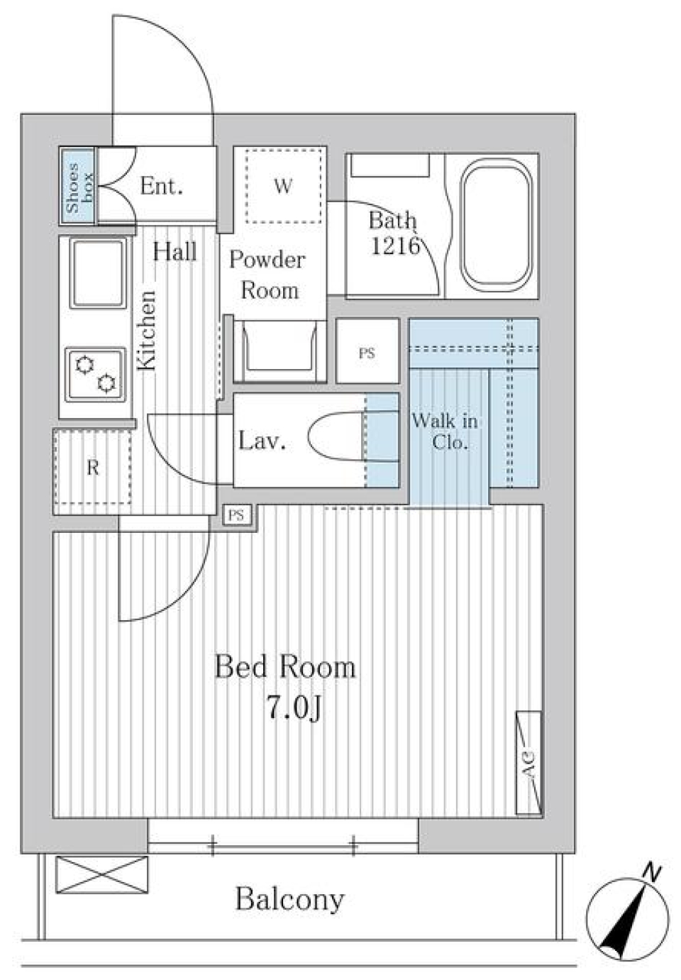 スタイリッシュ・ハブ：ファッショニスタ向けの１Kの間取り図