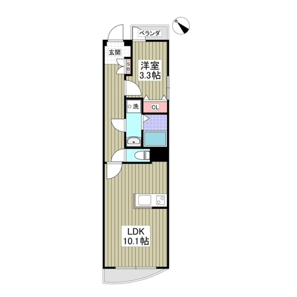陽だまりの生活：多摩川沿いの1LDKアパートメントの間取り図