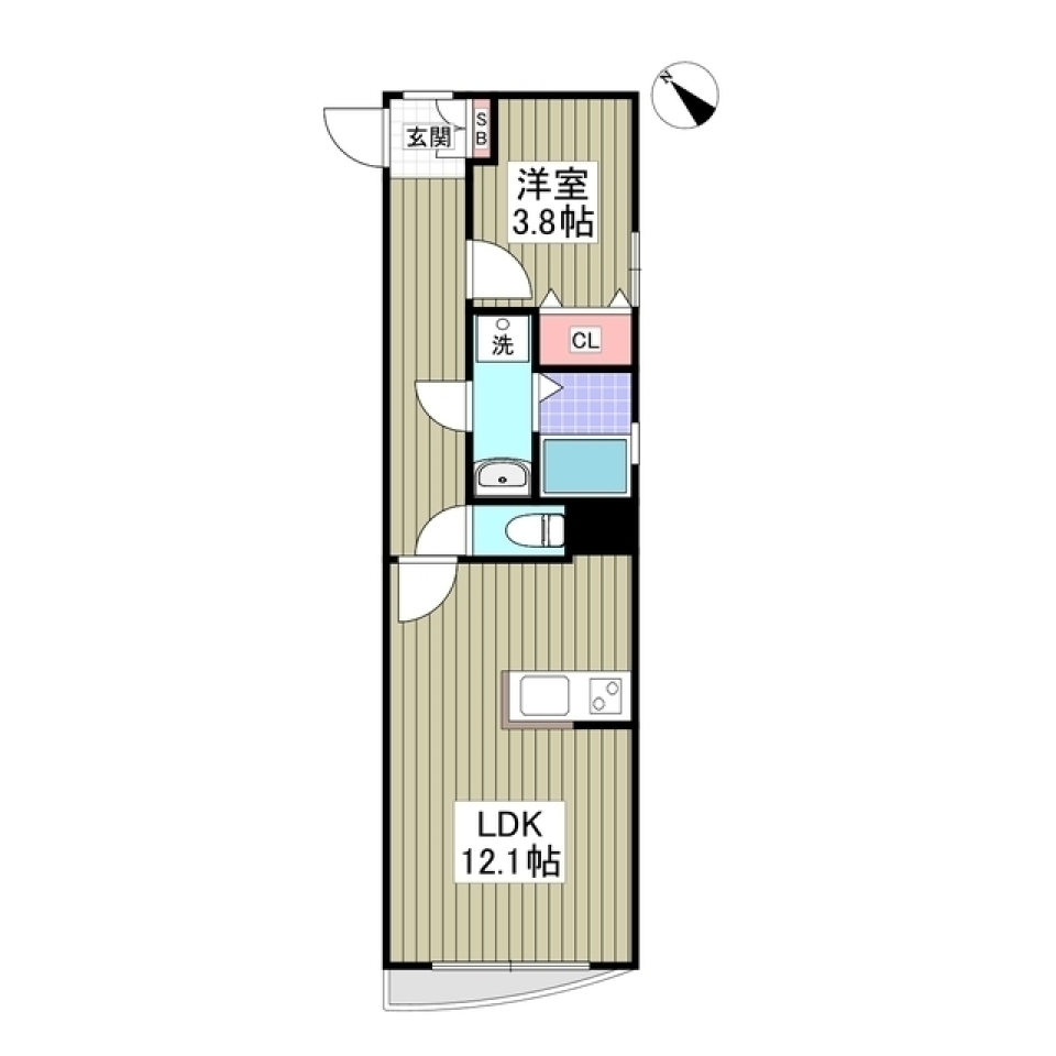 光輝く隠れ家：多摩川近くの明るい1LDKの間取り図