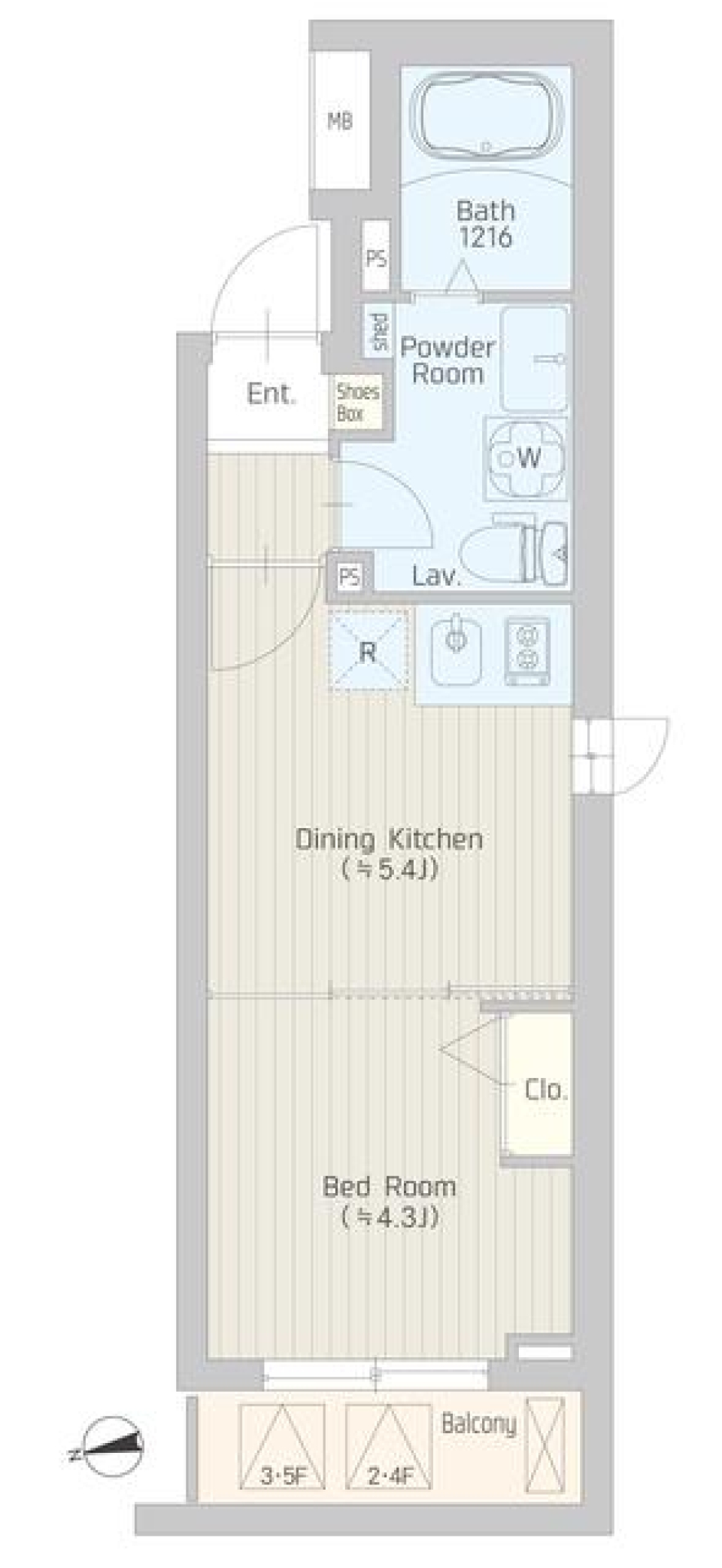 陽だまりの窓辺：目黒区1LDK、ひとりぐらしの日々の間取り図