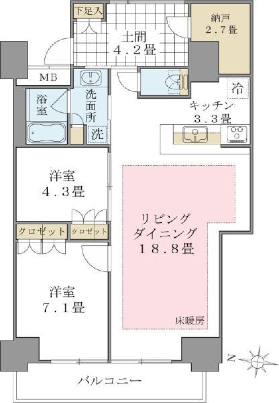 洋室に映える和のワンポイントの間取り図