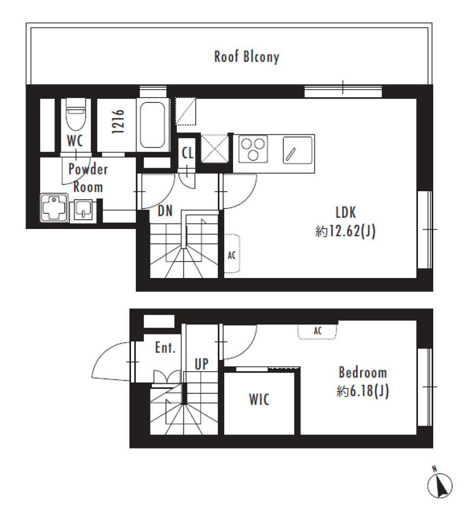 コンクリート張りのインダストリアル・シック［新築］の間取り図