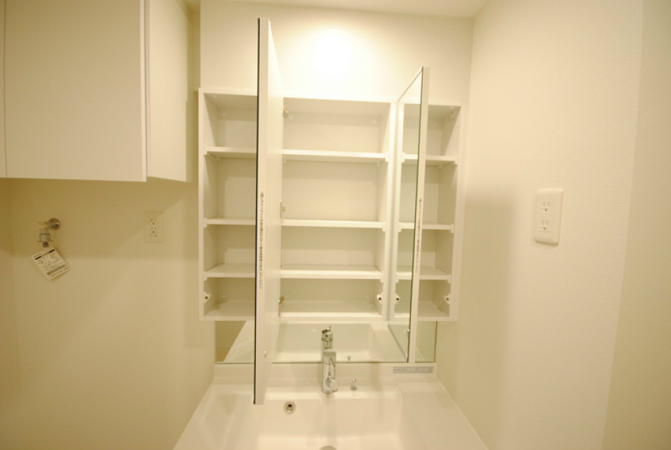 洗面台の収納を開けた時の様子。