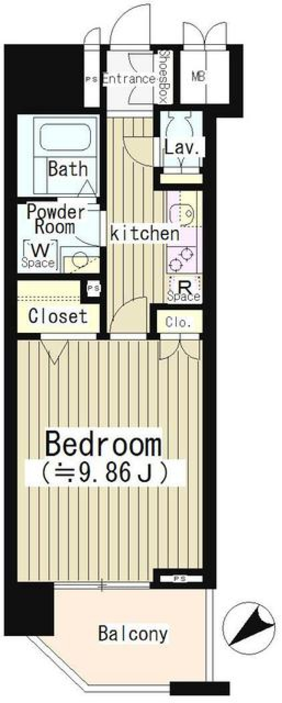 都心のシンプルライフ：品川区の１Kの間取り図