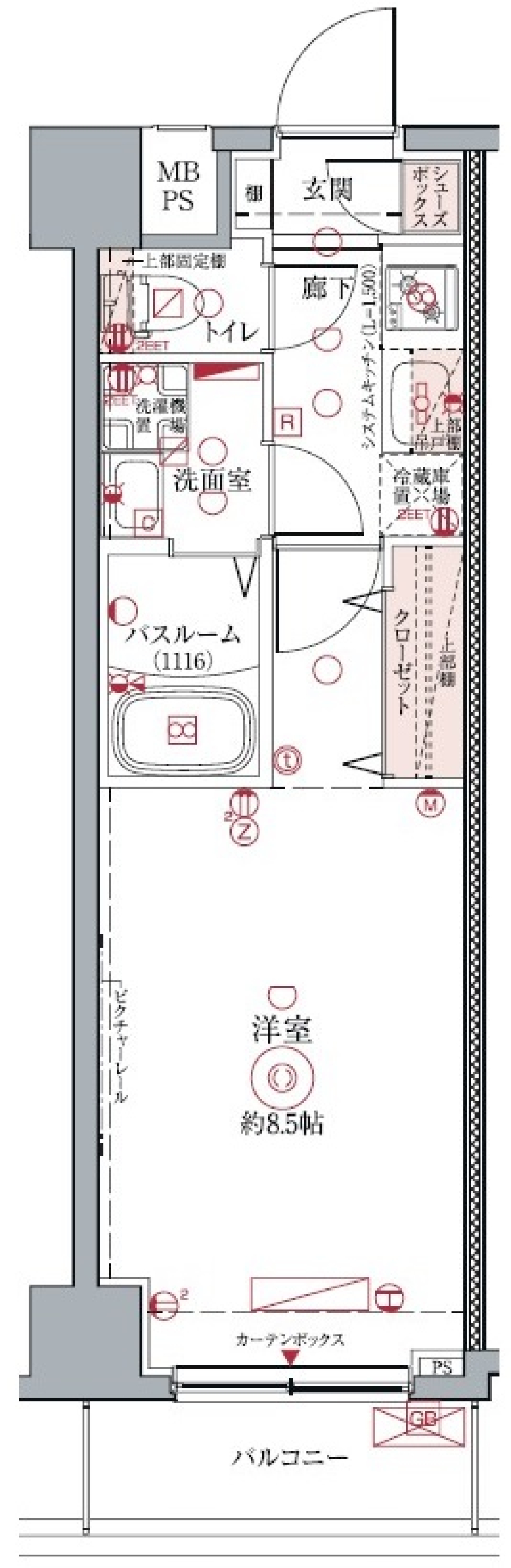 練馬区の１Kシンプルライフの拠点の間取り図