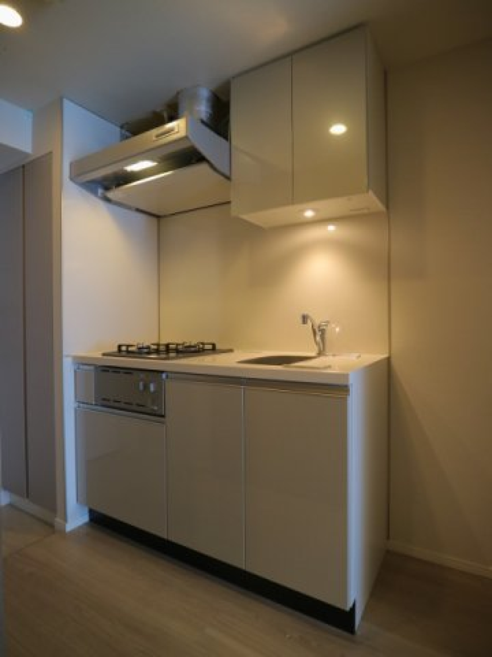 照明が手元を照らしてくれます。2口のガスコンロが導入されています。