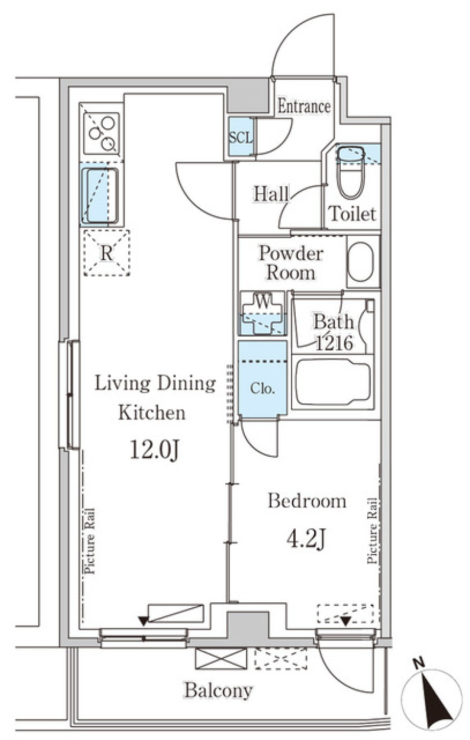 海からのインスピレーション：ブルーグラデーションの建物の間取り図