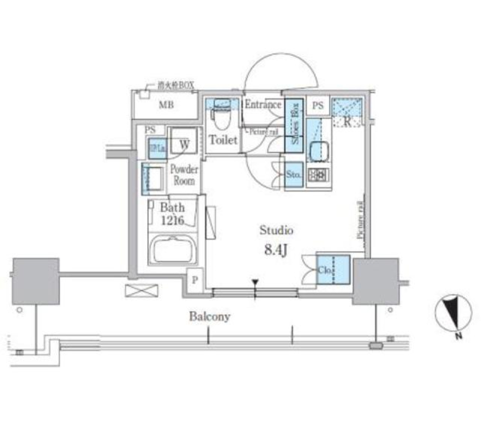ワイドバルコニーの２LDKの間取り図