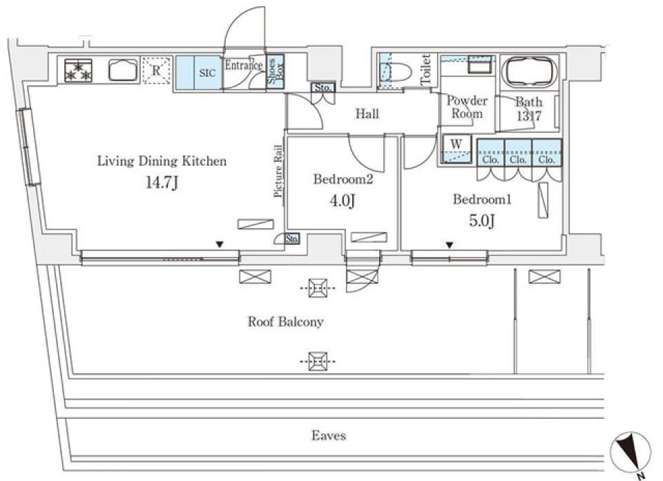 ゆとりのあるルーフバルコニーがある目黒区のお部屋［新築・ペット可］の間取り図