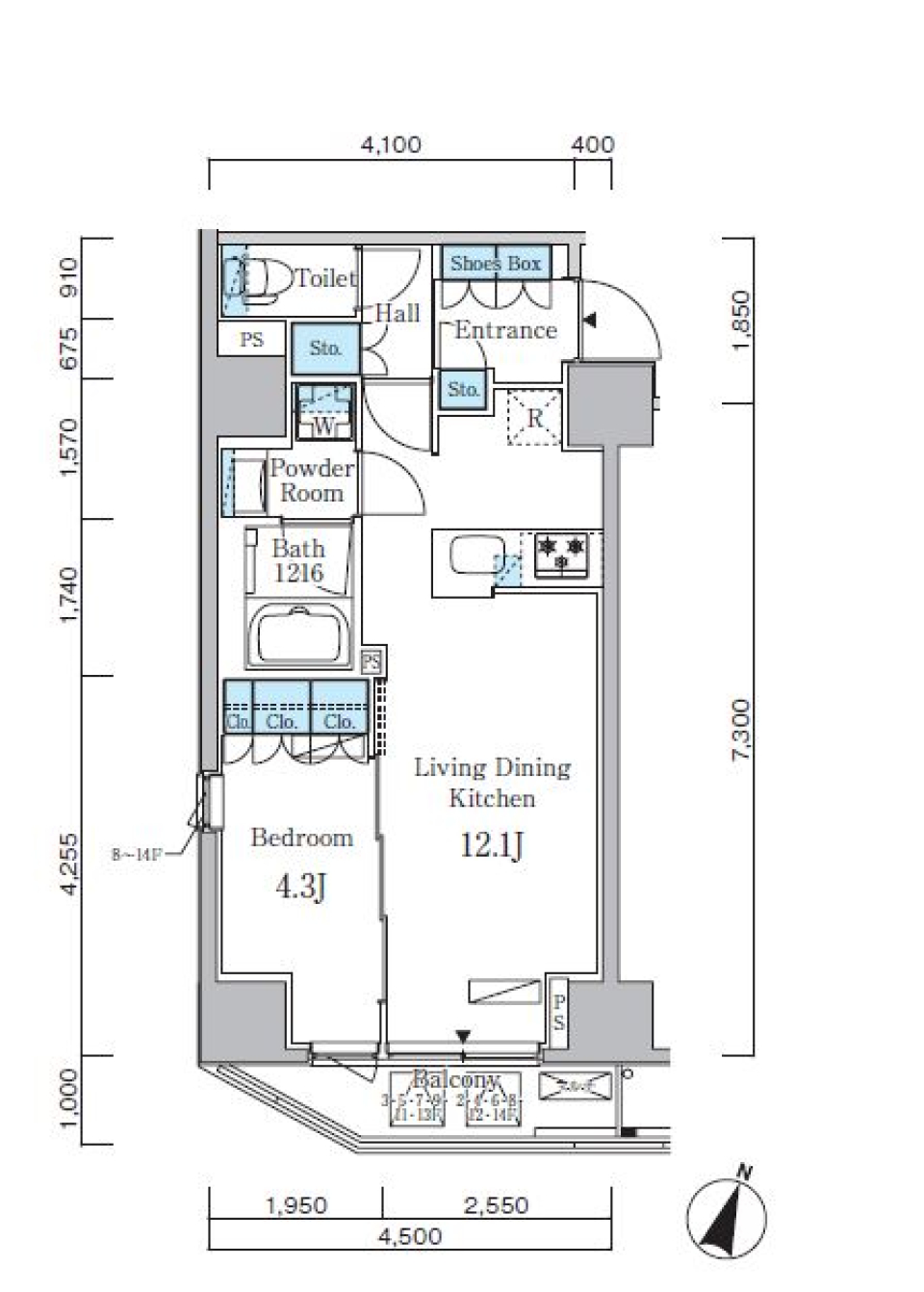 木目とグレーウォールのコンビネーションの間取り図