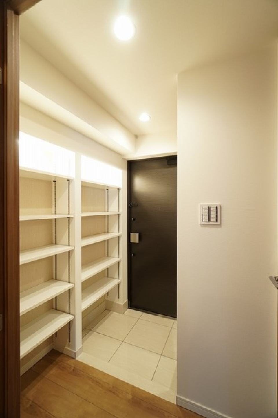 収納が充実なシューズボックス、玄関の様子